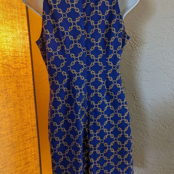 Britt Ryan Size 6 Sheath Dress 100% Cotton Blue And Gold. 2 pockets in the front - Picture 3 of 5